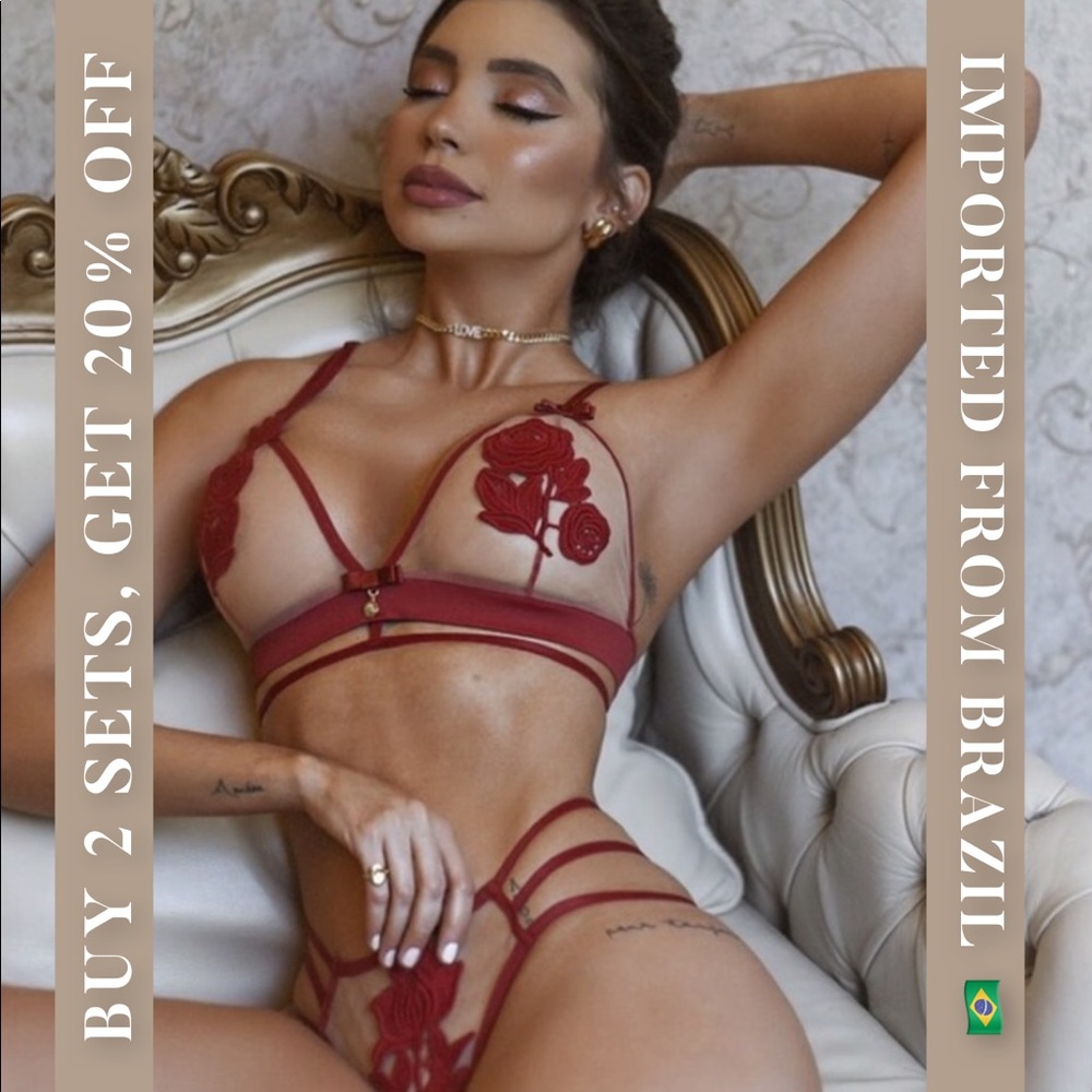 Flower embroidered bralette & panty - 2 piece set - Picture 2 of 10